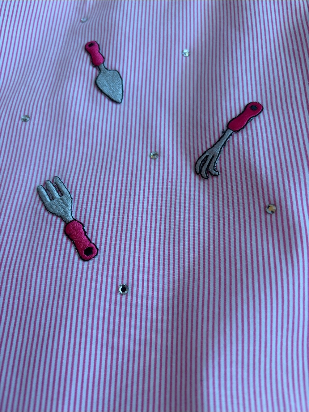 Women’s Pink Striped Button-Down Shirt With Garden Embroidery View 6